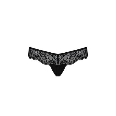 Мереживні трусики-танга з атласним бантиком Passion NAJA THONG L/XL, black SO5364 фото