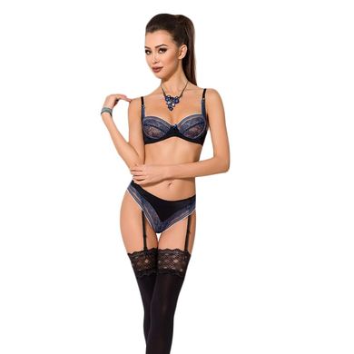 Комплект белья Passion Exclusive GISELE SET L/XL, black, лиф, трусики с пажами PS24607 фото