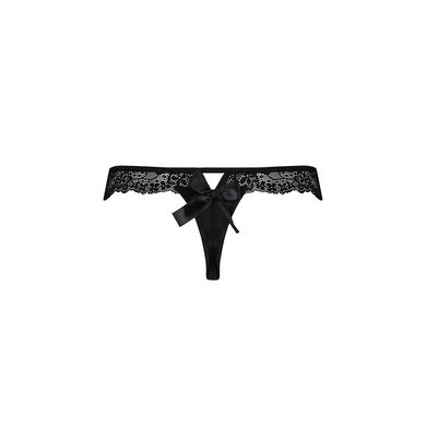 Мереживні трусики-танга з атласним бантиком Passion NAJA THONG L/XL, black SO5364 фото