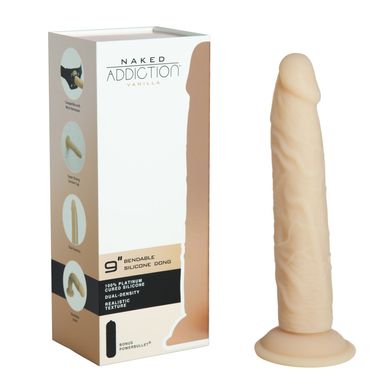 Фаллоимитатор Naked Addiction — 9″ Silicone Dual Density Bendable Dildo Vanilla, вибропуля в подарок SO8906 фото