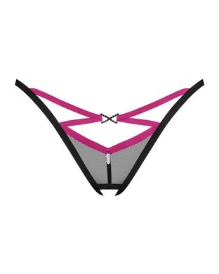 Трусики-стрінги Obsessive Novenes crotchless thong, XS/S, сітка, стрепи, прикраса зі стразами, відкр SX0622 фото