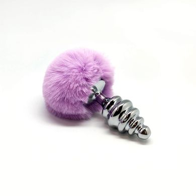 Металлическая анальная пробка Кроличий хвостик Alive Fluffy Twist Plug L Purple, диаметр 3,8 см SO6310 фото