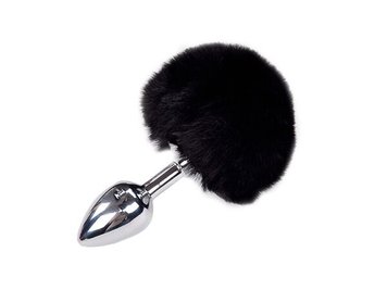 Металлическая анальная пробка Кроличий хвостик Alive Fluffy Plug S Black, диаметр 2,8 см SO6312 фото