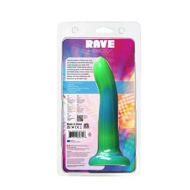 Фалоімітатор, що світиться в темряві, ADDICTION Rave 8″, Glow in the Dark Dildo Blue Green, 20,3 см SO6849 фото