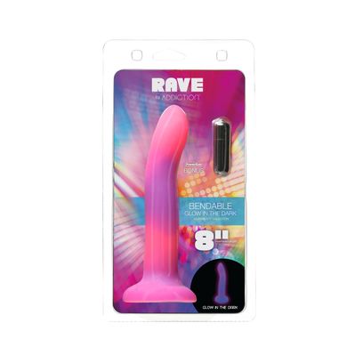 Фалоімітатор, що світиться в темряві, ADDICTION Rave 8″, Glow in the Dark Dildo Pink Purple, 20,3 см SO6850 фото