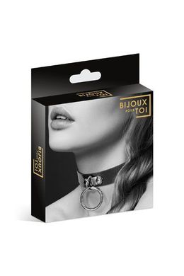 Чокер з кільцем для повідця Bijoux Pour Toi - FETISH Black, екошкіра SO1879 фото