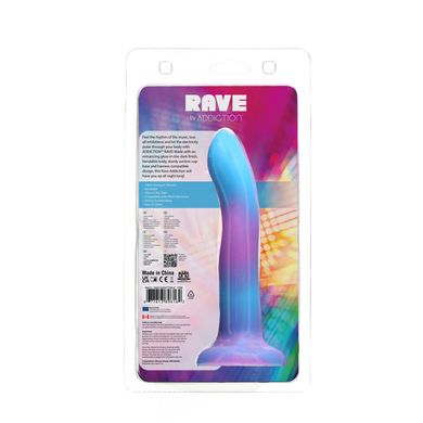 Светящийся в темноте фаллоимитатор ADDICTION Rave 8″ Glow in the Dark Dildo Blue Purple, 20,3 см SO6851 фото