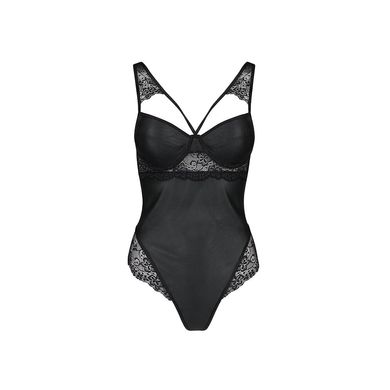 Боді з еко-шкіри та мережива Passion LOONA BODY S/M, black SO5356 фото