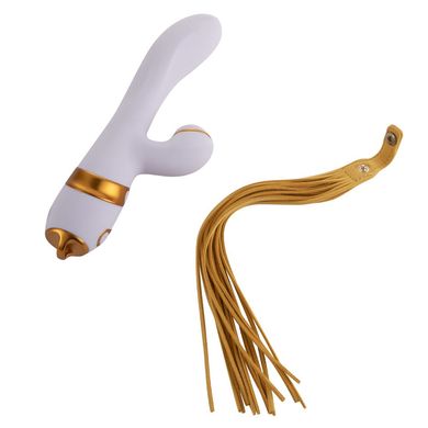 Вибратор-кролик с флоггером LOCKINK SEVANDA Whip Vibrating Massage Wand - White & Golden SX0904 фото