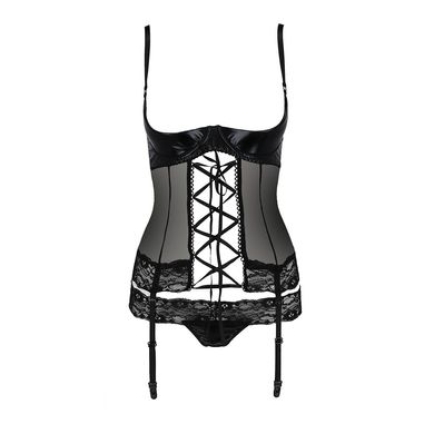 Корсет с открытой грудью Passion Exclusive NORTH CORSET S/M, black, пажи, трусики, шнуровка PS24005 фото