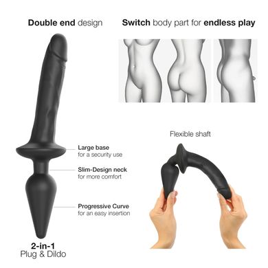 Анальна пробка з дилдо Strap-On-Me SWITCH PLUG-IN REALISTIC DILDO BLACK - L (м'ята упаковка) SO6828-R фото