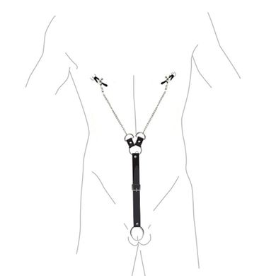 Зажимы для сосков с фиксацией на пенисе Art of Sex – Nipple Clamps for Men, экокожа SO5146 фото