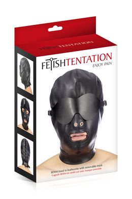 Капюшон для БДСМ зі знімною маскою Fetish Tentation BDSM hood in leatherette with removable mask SO4672 фото