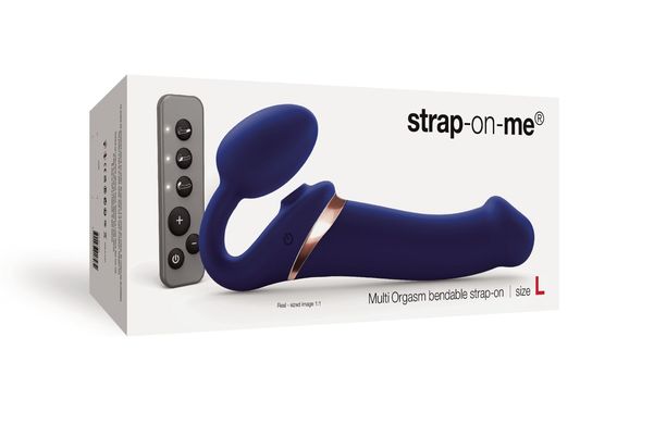 Безремневой вибрострапон с вакуумной стимуляцией Strap-On-Me MULTI ORGASM Blue L, регулируемый SO6823 фото