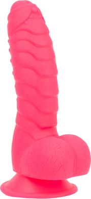 Ребристый фаллоимитатор на присоске ADDICTION — Tom 7″ Dildo With Balls — Pink, вибропуля в подарок SO5585 фото